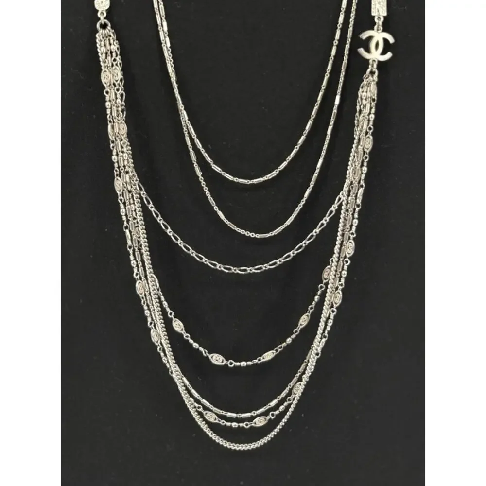 Chanel Silver Multi-Strand “Paris London” Crystal Chain Necklace